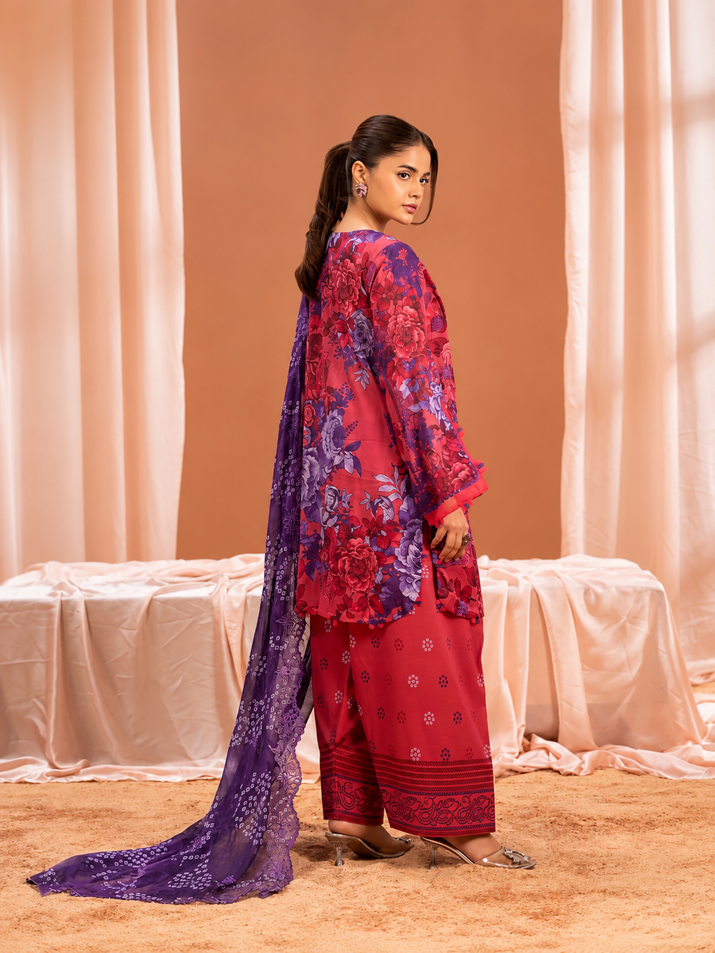 Pakistani Mishaal by Gulljee Unstitched Three Piece - Crimson Red X Deep Pink