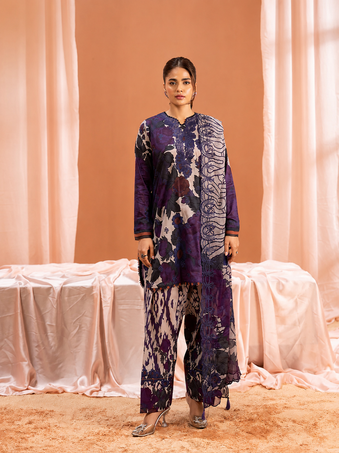 Pakistani Mishaal by Gulljee Unstitched Three Piece - Purple Plum