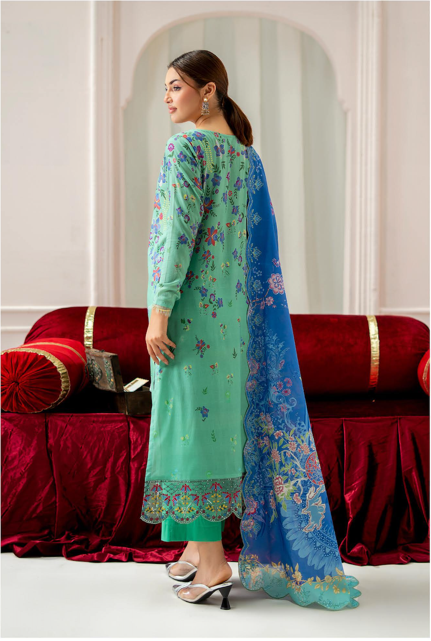 Pakistani Mahajal by Gulljee Unstitched Three Piece -Mint Green