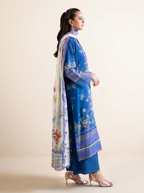 Pakistani Hania by Binaas Unstitched Three Piece - Sapphire Blue