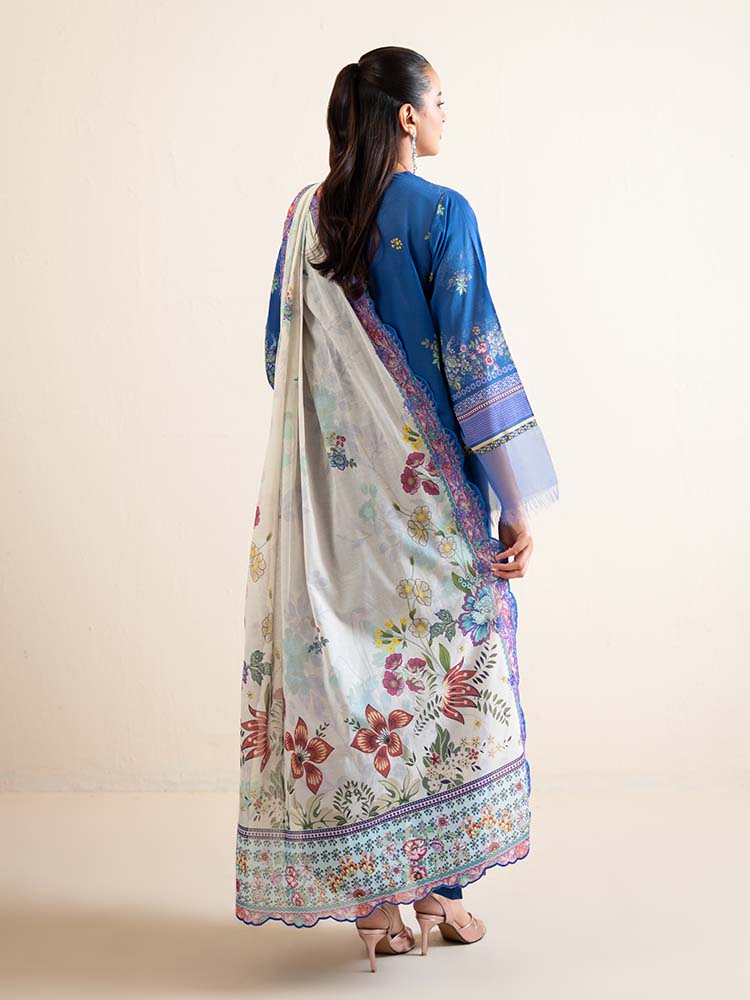 Pakistani Hania by Binaas Unstitched Three Piece - Sapphire Blue