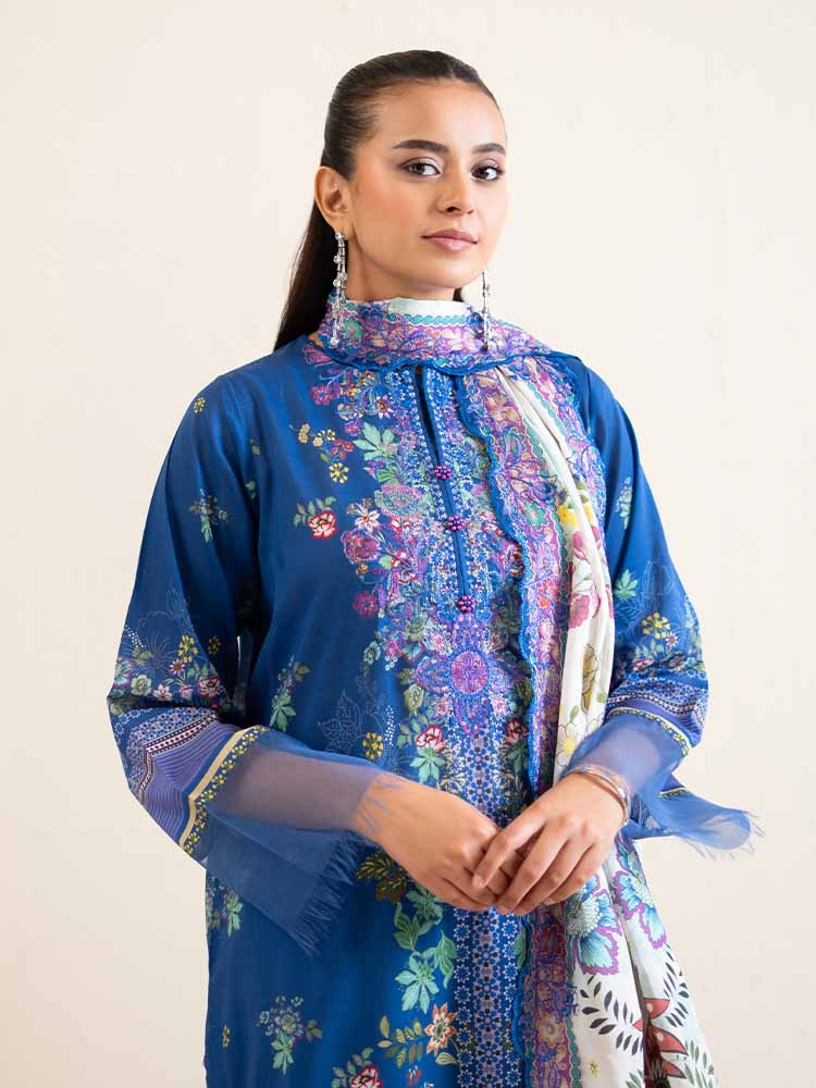 Pakistani Hania by Binaas Unstitched Three Piece - Sapphire Blue