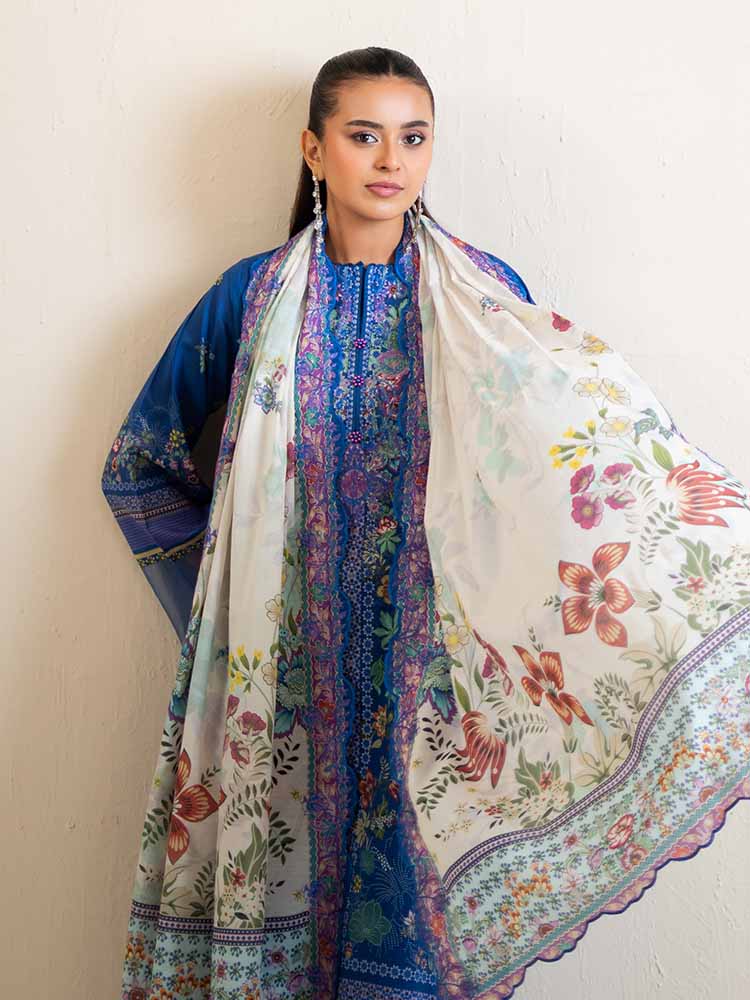 Pakistani Hania by Binaas Unstitched Three Piece - Sapphire Blue