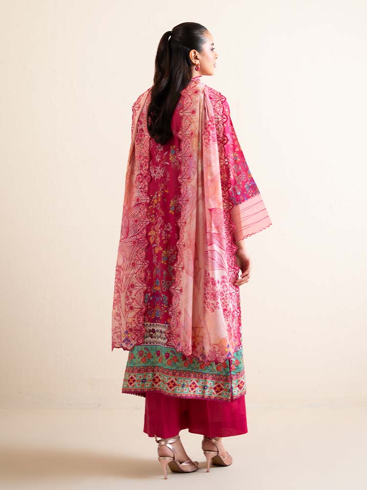 Pakistani Hania by Binaas Unstitched Three Piece -Magenta Pink
