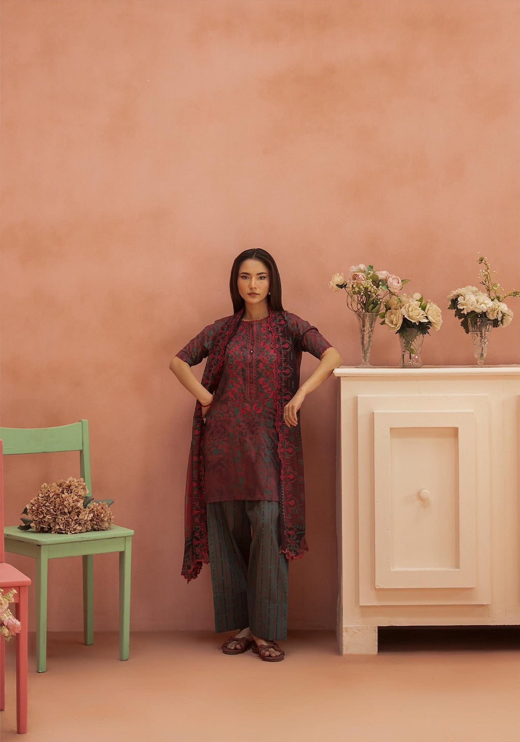 Pakistani Ziva by Gulljee Unstitched Three Piece -Plum Forest