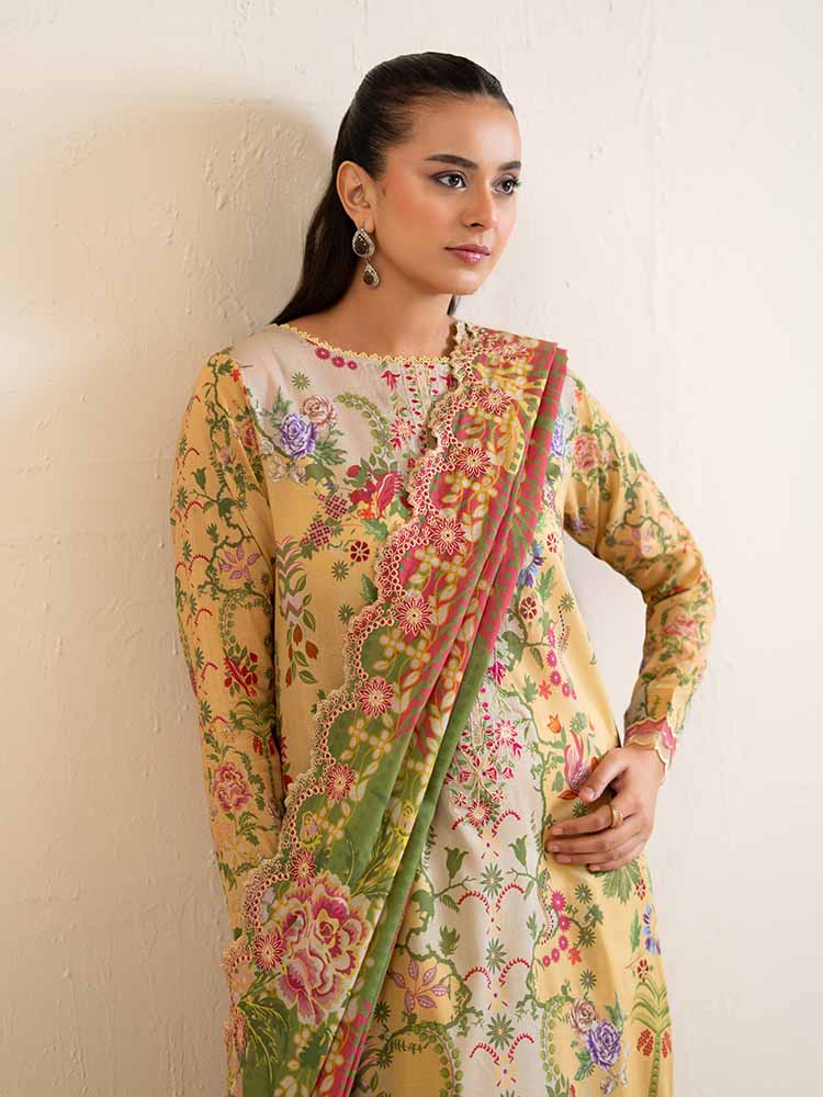 Pakistani Hania by Binaas Unstitched Three Piece - Mustard Yellow