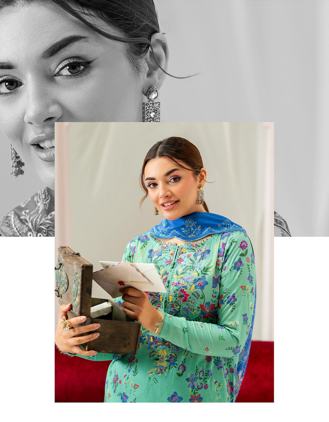 Pakistani Mahajal by Gulljee Unstitched Three Piece -Mint Green