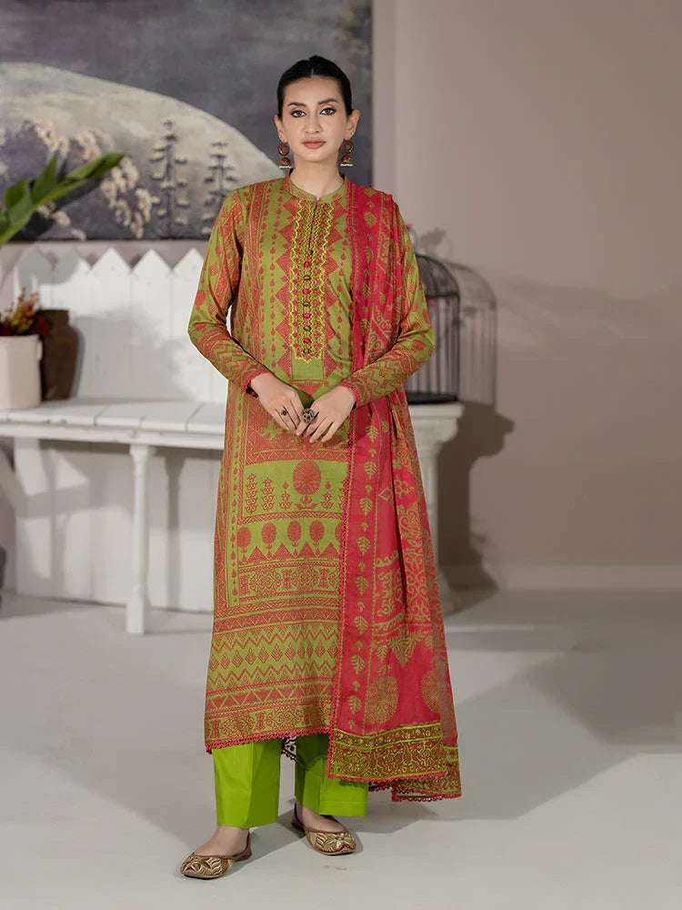 Pakistani Varda by Binaas Unstitched Three Piece - Lime Green