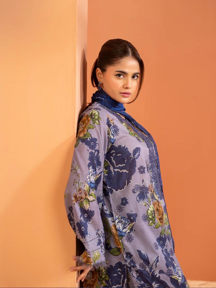 Pakistani Mishaal by Gulljee Unstitched Three Piece - Grey X Lavendar