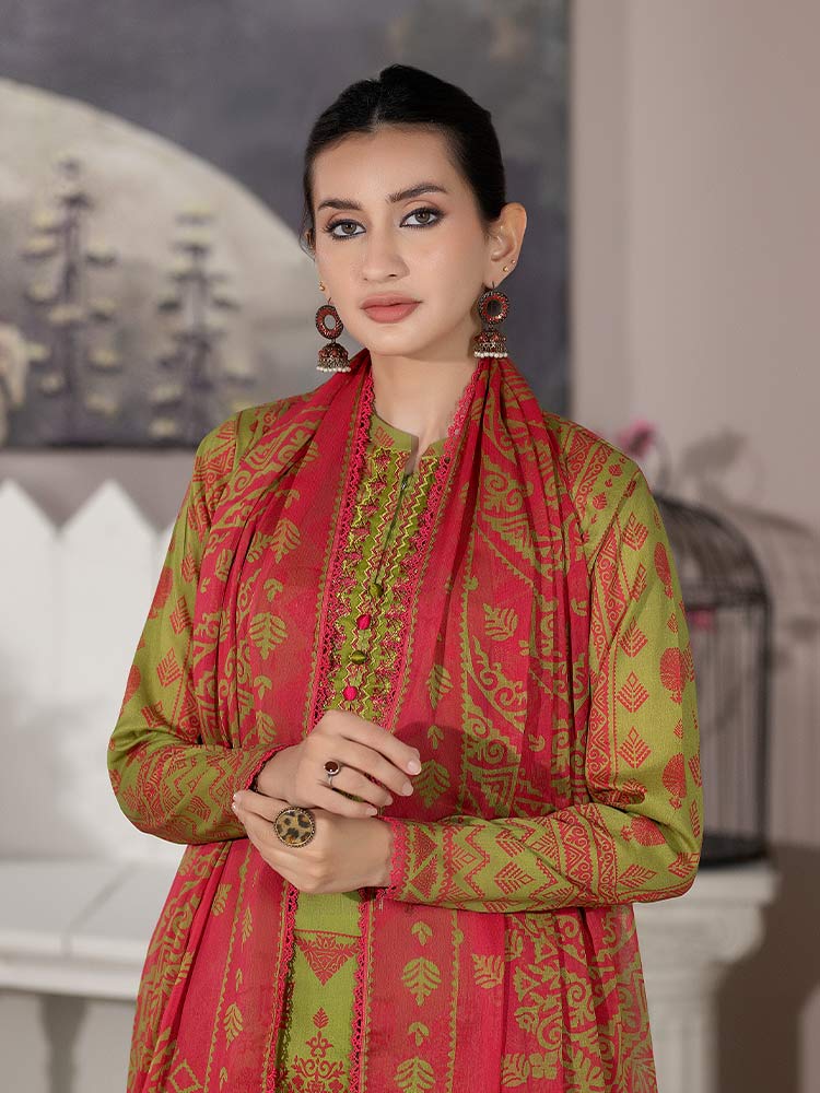 Pakistani Varda by Binaas Unstitched Three Piece - Lime Green