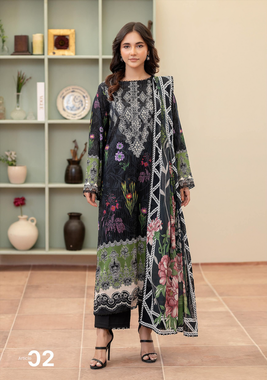 Pakistani Morja by Gulljee Three Piece Unstitched Lawn -Ivoy Black