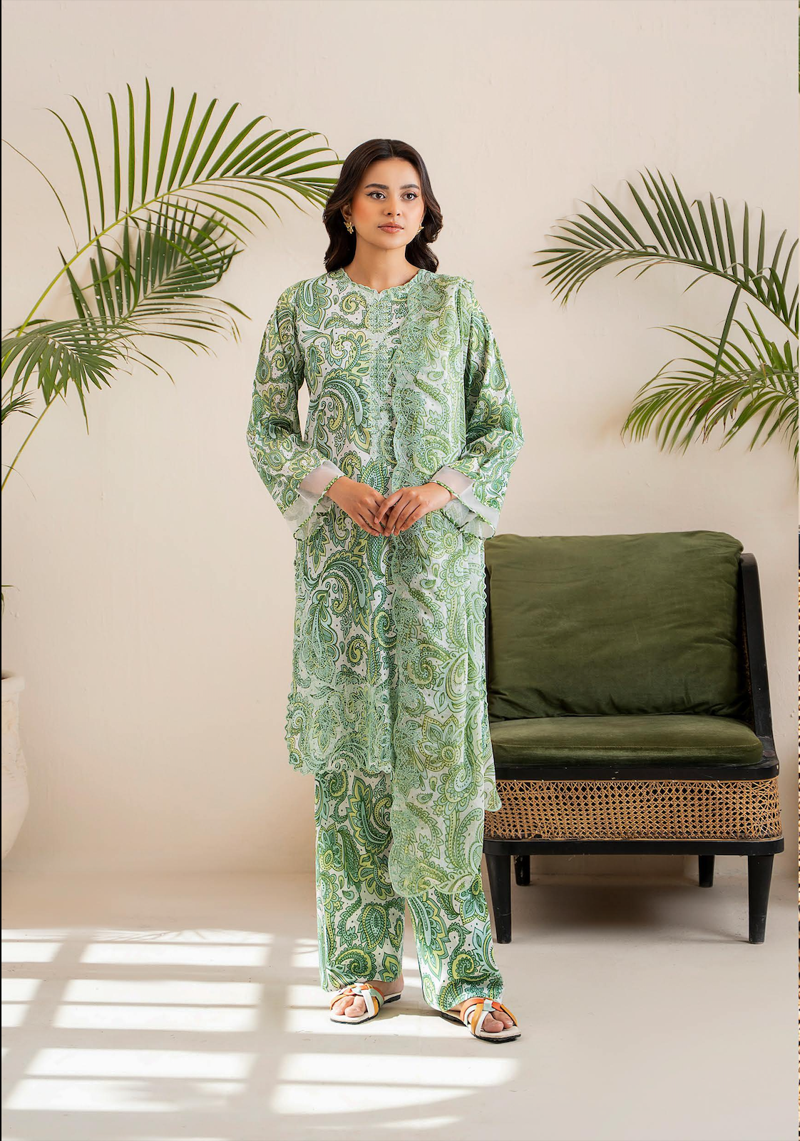 Pakistani Ziva by Gulljee Unstitched Three Piece - Pistachio Green