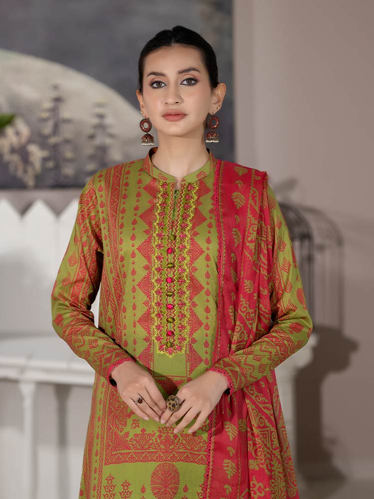 Pakistani Varda by Binaas Unstitched Three Piece - Lime Green
