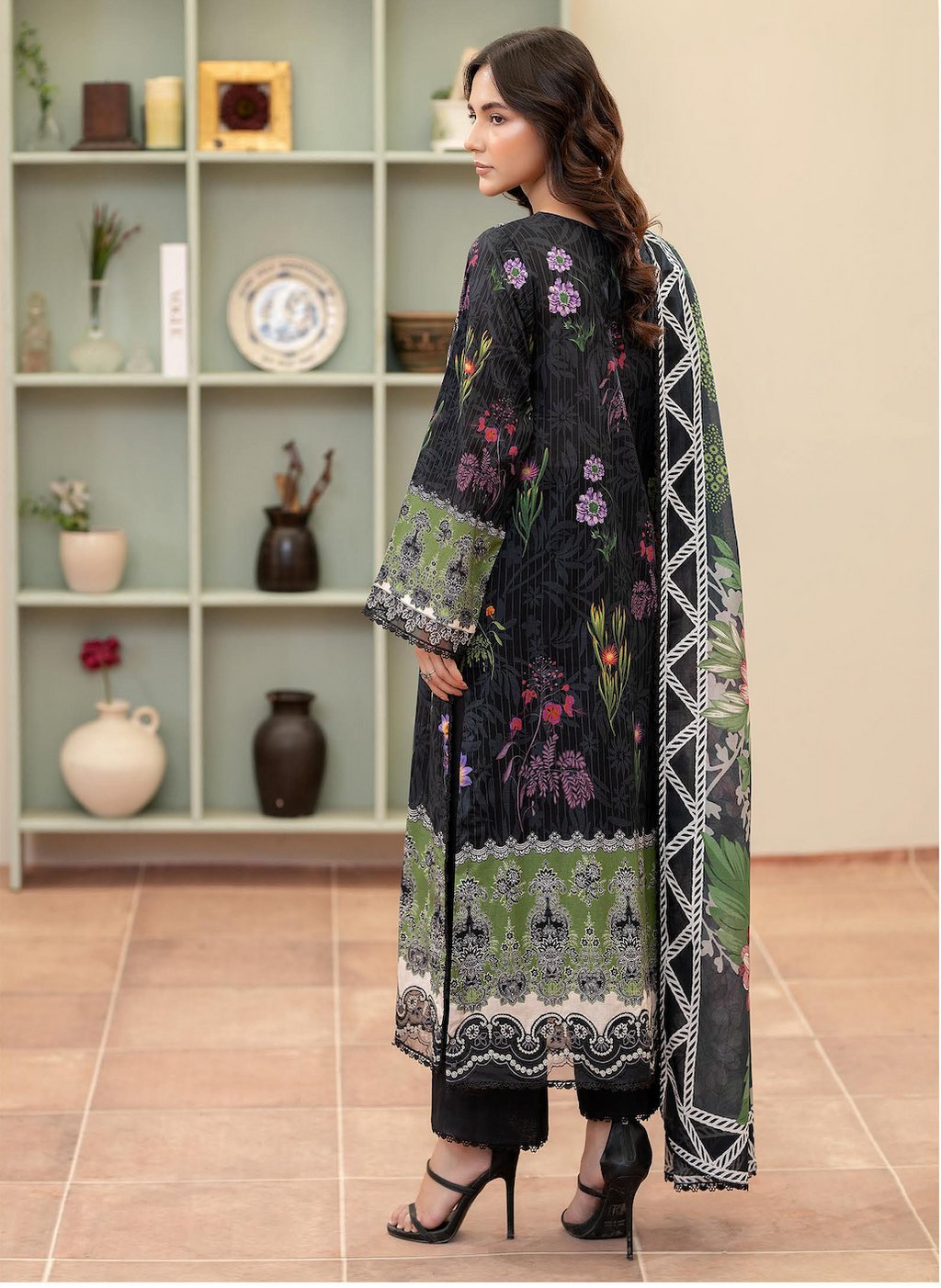 Pakistani Morja by Gulljee Three Piece Unstitched Lawn -Ivoy Black