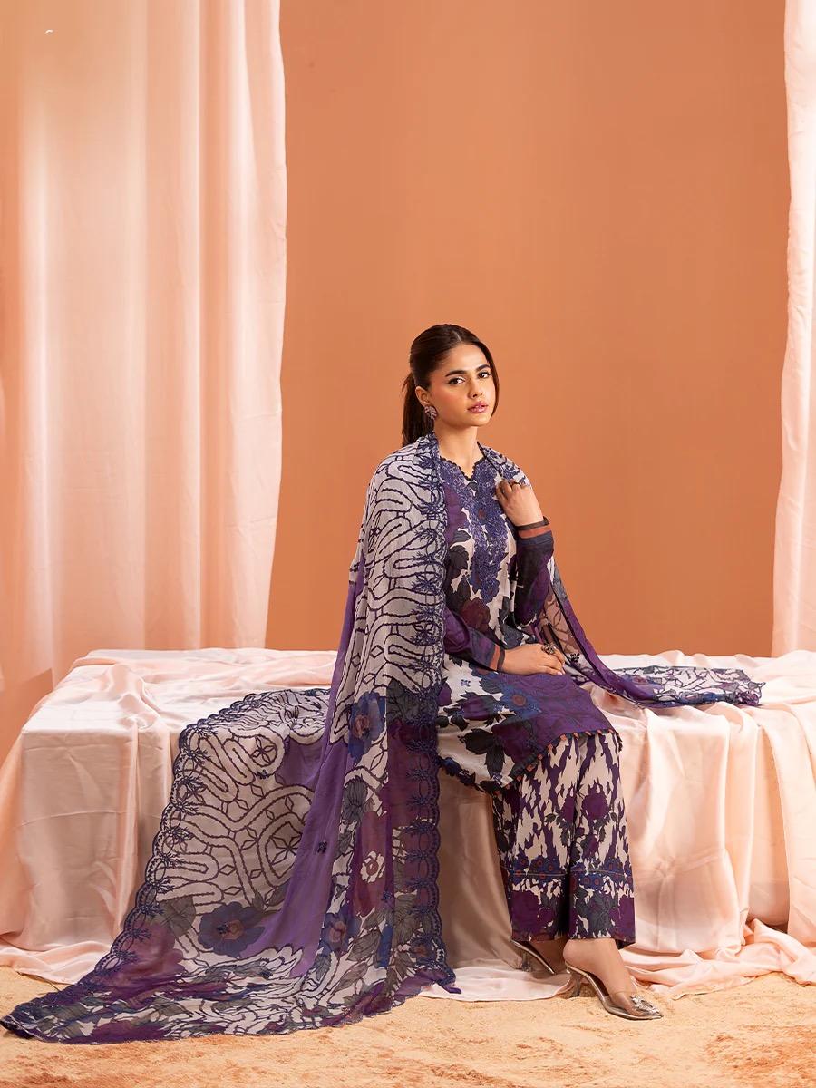 Pakistani Mishaal by Gulljee Unstitched Three Piece - Purple Plum
