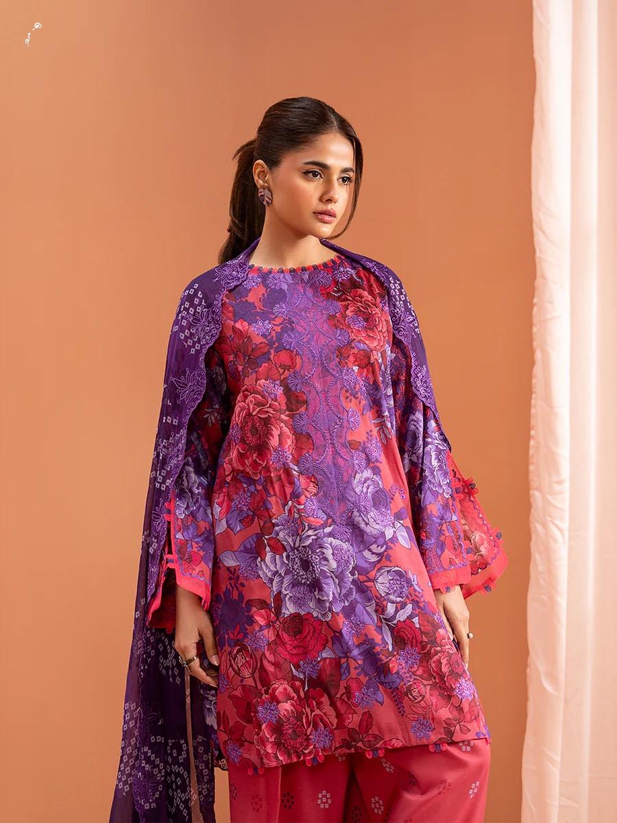 Pakistani Mishaal by Gulljee Unstitched Three Piece - Crimson Red X Deep Pink