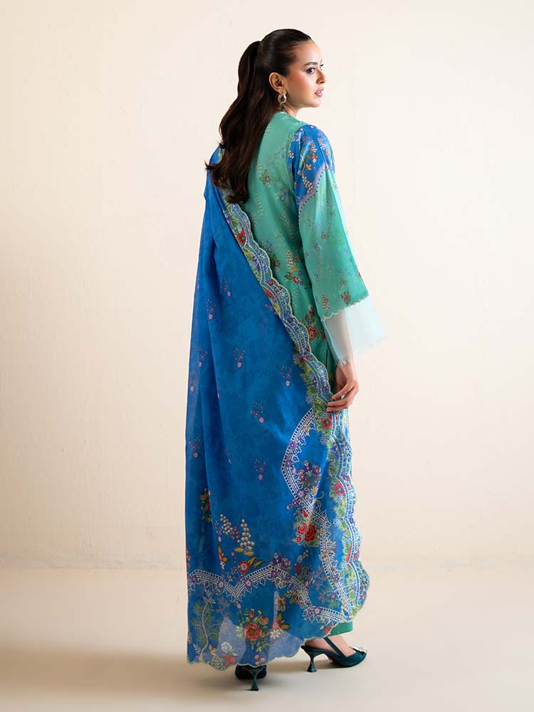 Pakistani Hania by Binaas Unstitched Three Piece-Teal Blue