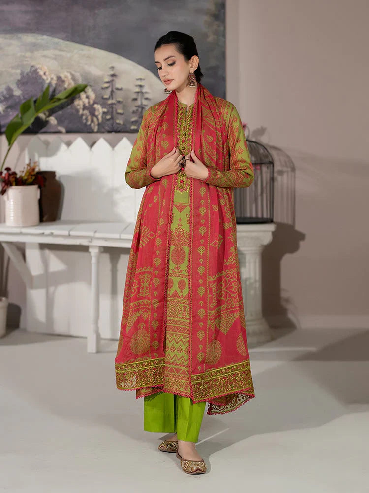Pakistani Varda by Binaas Unstitched Three Piece - Lime Green